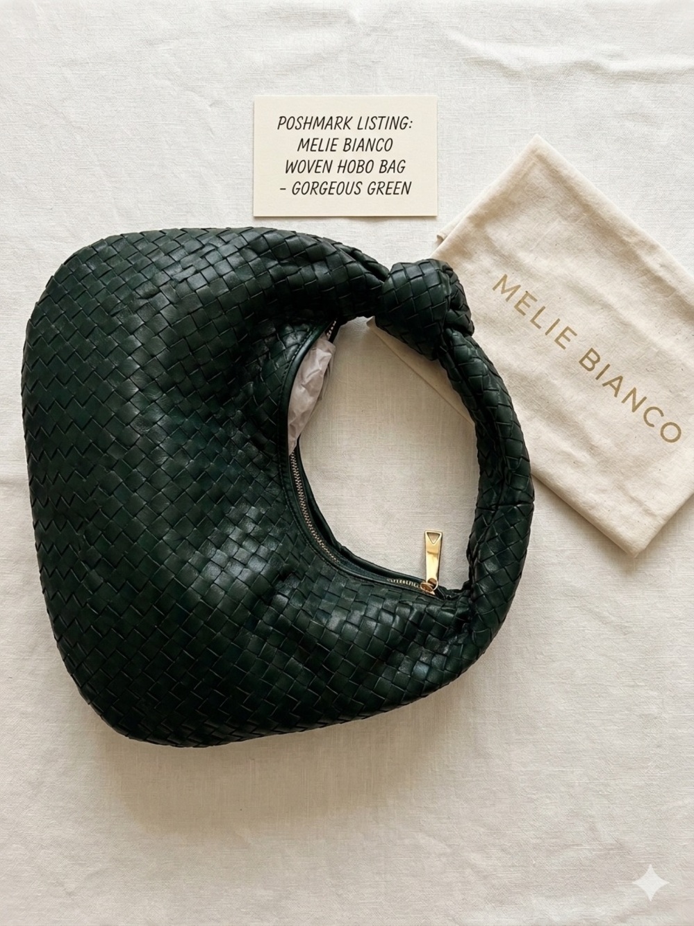 Melie Bianco Brigitte Large Woven Hobo Bag - Deep Emerald Green